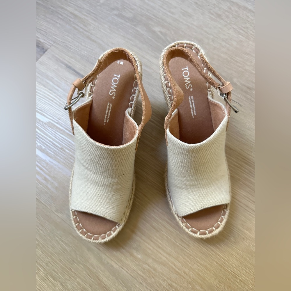 Toms Women's Beige Canvas Espadrille Wedge Sandals - Picture 2 of 5